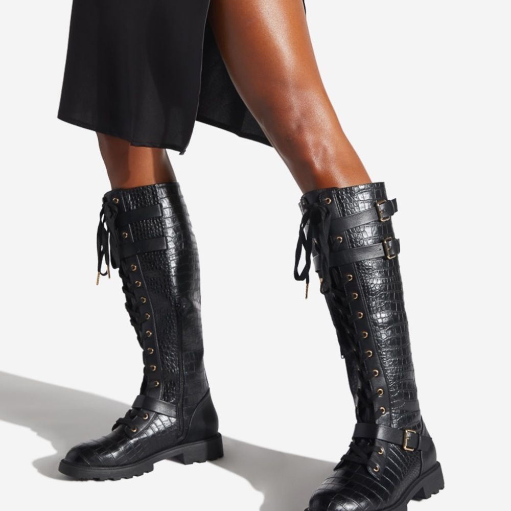 Women’s Buckled Lace Up faux leather Boot size 6.5